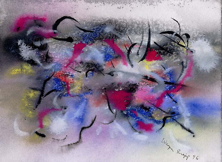 Wayne Riggs &COPY; 1996, Monotype; watercolor,gouache, 14 cm. x 19 cm.(5 1/2 x 7 1/5 in.)  collection of th Artist.