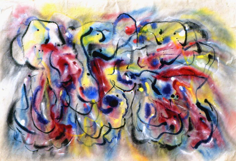 Wayne Riggs &copy; 2000, watercolor, gouache, on papyrus 
51 cm. x 75 cm.( 20 x 29 1/2 in) collection of the artist.