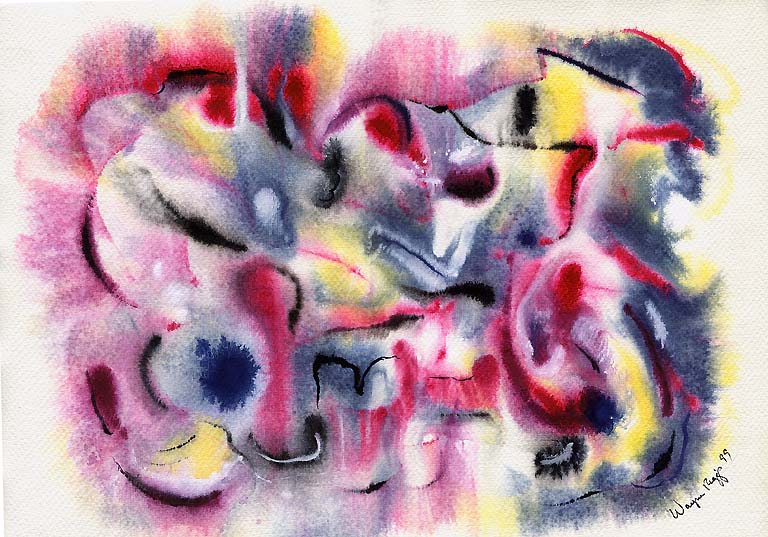 Wayne Riggs &copy; 1999, watercolor, gouache, 30cm. x 42cm.(11 3/4 x 16 1/2 in) private collection .